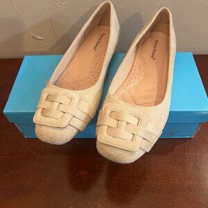 Pierre Dumas Women's Flats - Cream/Beige Suede Look Buckle Detail - Size 7